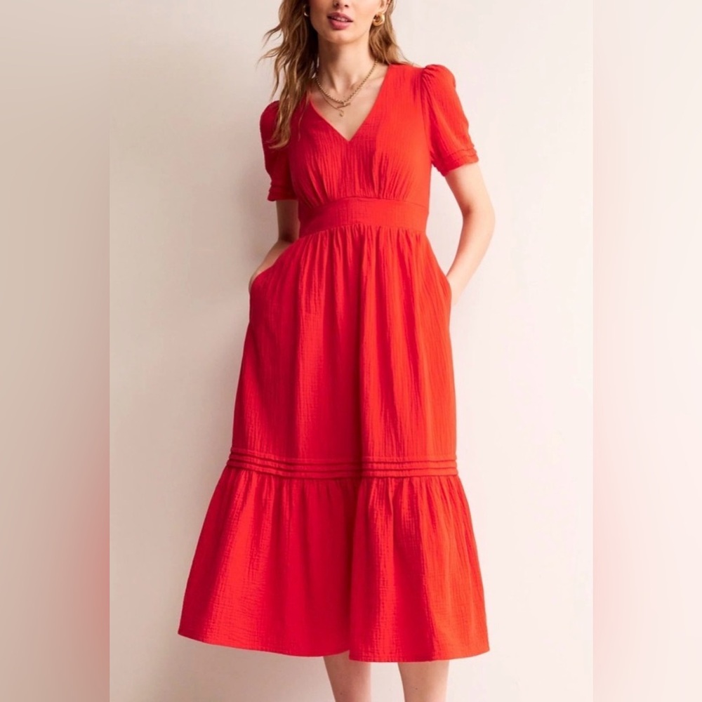 Boden Eve Double Cloth Midi Dress 100% Cotton Size 4R